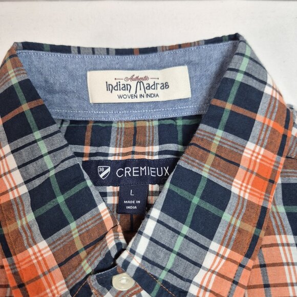 Cremieux Shirt Mens Size L Indian Madras Plaid Button Up Short Sleeve Cotton (45 - Picture 10 of 11